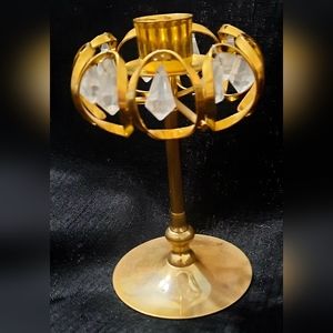 Vintage Lycenta brass crystal candle holder
